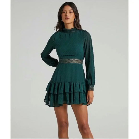 Showpo Are You Gonna Kiss Me‎ Cuffed Long Sleeve Mini Dress Emerald Green Size 4 - Picture 1 of 10